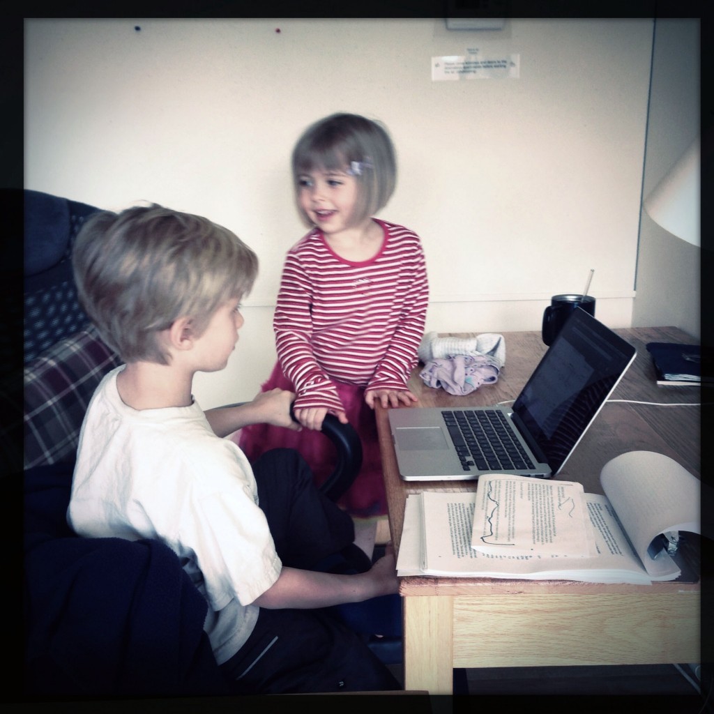 kids visiting mom at her writing residencies